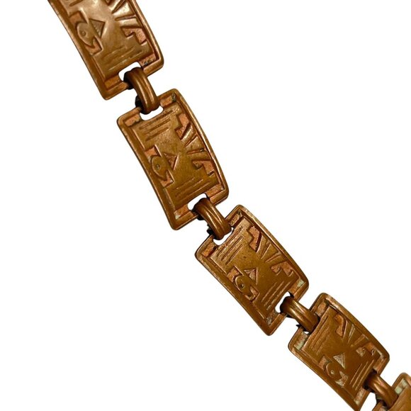 Vintage Copper Link Bracelet With Art Deco Design - Picture 3 of 9